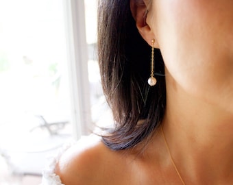 Swarovski Pearl Dangle Earrings: 14K Gold Filled, Bridal Jewelry