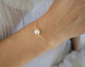 Solitaire Pearl Bracelet//Bridesmaid Pearl Bracelet//Single Pearl Bracelet//Bridal Party Gift//Wedding Gift//Gold, Silver, Rose Gold//