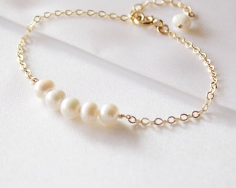 Dainty Gold Filled Freshwater Pearl Bracelet: Wedding Jewelry