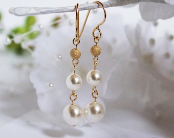 Gold Stardust Pearl Drop Earrings: Swarovski Crystal Wedding Jewelry