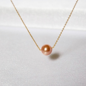 Gold Peach Single Pearl Necklace//Floating Pearl Necklace//Elegant Pearl Necklace//Simple Pearl Necklace//Single Pearl Necklace// Dainty