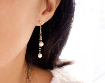Two Pearl Dangle Earrings//Pearl Drop Earrings//Wedding Gift//Gift for Bridesmaid//Gold Fill. Sterling Silver//Gift for her//Pearl Earrings