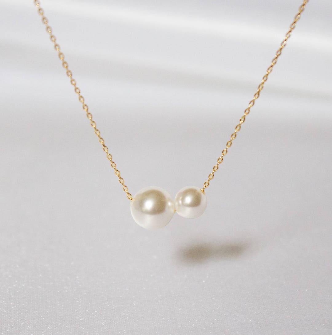 Two Pearl Necklace//gold White Pearl Necklace//double Pearl Necklace ...
