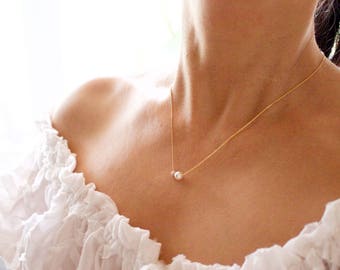 Gold Filled Swarovski Pearl Necklace: Dainty Stardust Bead Necklace