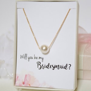 Gold Swarovski Pearl Necklace: Single Floating Pearl, Bridesmaid Jewelry