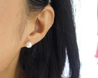 Swarovski Pearl Stud Earrings: Sterling Silver, Bridal Jewelry (8mm, 10mm)