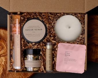 Mothers Day Gift Box, Handmade Spa Set, Peach Ginger Candle