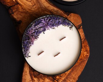 Handcrafted Candle: Wooden Wick, Flower, Bees-wax, 13oz