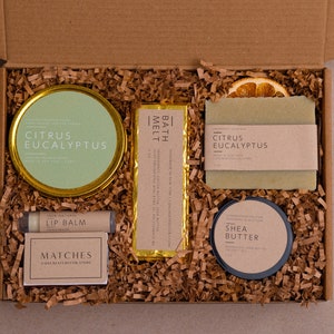 Citrus Eucalyptus Self Care Gift Box: Soy Candle, Soap & Lip Balm