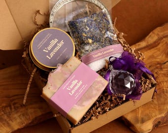 Enchanted Spa Gift Box with Moon Hair Pin & Crystal Prism, Self Care Gift Set, Handmade Bath Gift, Gift for Her, Relaxation Gift