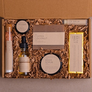 Coffee Coconut Spa Gift Box: Handmade Soap, Body Oil & Scrub