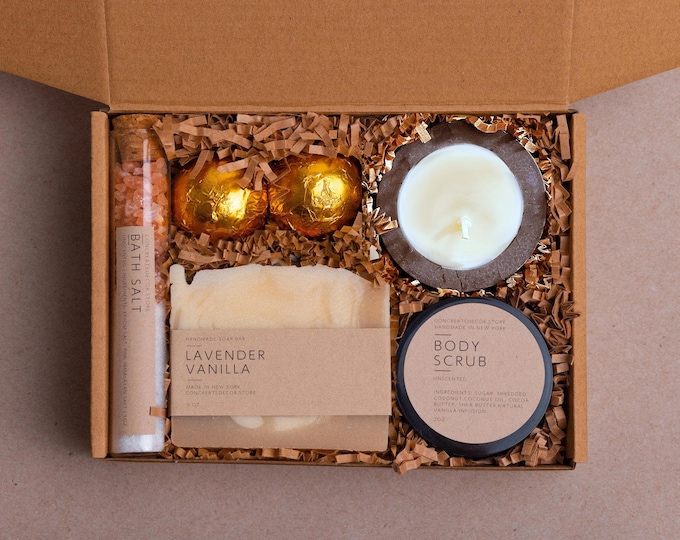 Vanilla Lavender Spa Gift Box: Handmade Self Care Package