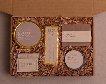 Coffee Coconut Self Care Gift Box: Soy Candle, Soap & More