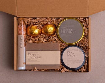 Coffee Coconut Spa Gift Box: Handmade Self Care Set