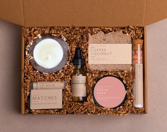 Handcrafted Spa Gift Box: Soy Candle, Soap, & Body Oil