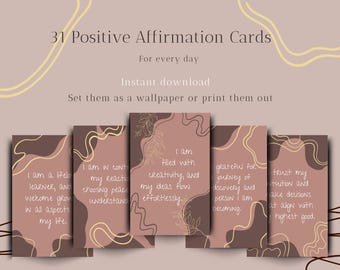 Set of 31 Positive Affirmation Cards, Self-Care Rituals, Neutral Design (Digital Download)