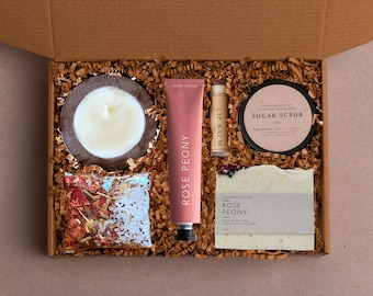 Handcrafted Spa Gift Box: Soy Candle, Soap & Self-Care - Peach Ginger Scent