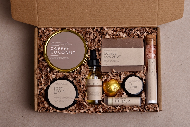 Coffee coconut bath & beauty box Spa gift set for her Mothers day gift Gift box for woman Spa Kit for Women gift for woman image 3