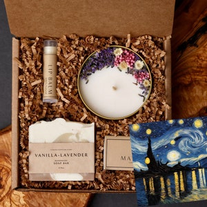 Gift Box, Self-Care Set, Spa Kit, Handmade Soap, Natural Lip Balm, Scented Candle, Relaxation Gift, Van Gogh Art, Gift for Her, Aromatherapy