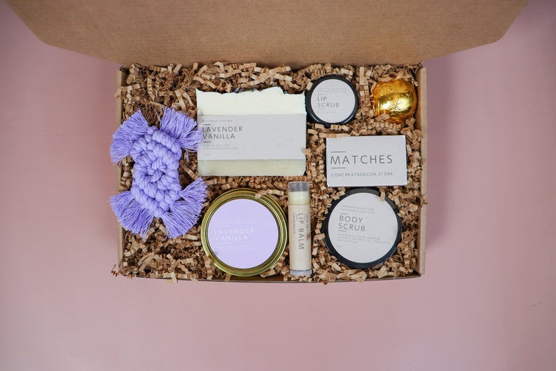Stress relief Care Package, Pamper gift for friend, Relaxation self care gift box, Thinking of you gift, Spa Gift Set, same day shipping Lavender + hair clip