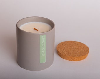 Citrus eucalyptus | Handmade ceramic scented candle | Wooden wick candle | Made in New York