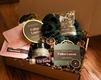 Hygge Gift Set: Handmade Bath & Beauty Box, Pumpkin Spiced Latte, Fallen Leaves scents