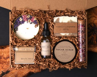 Vanilla Lavender Spa Gift Box: Handmade Self Care Kit