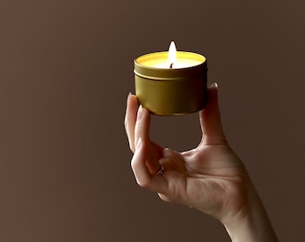Soy-beeswax candle 3.3 oz | scented candle | golden steel container | candle in a tin