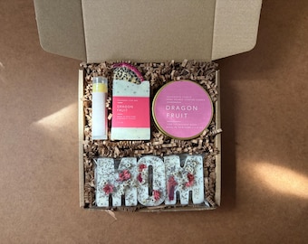 Handcrafted Self Care Gift Box for Mom, Coffee Coconut Scented Candle, Soap, Lip Balm