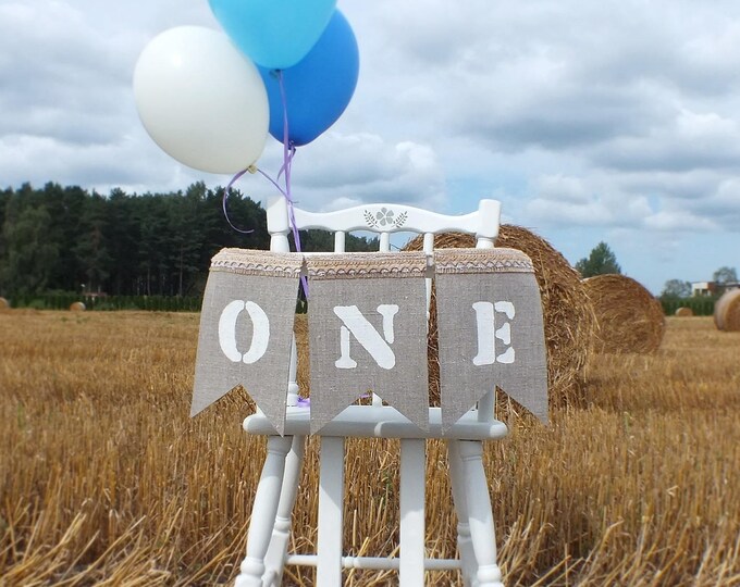 ONE Banner, Boy First Birthday Burlap Banner, Rustic One Year Old ...