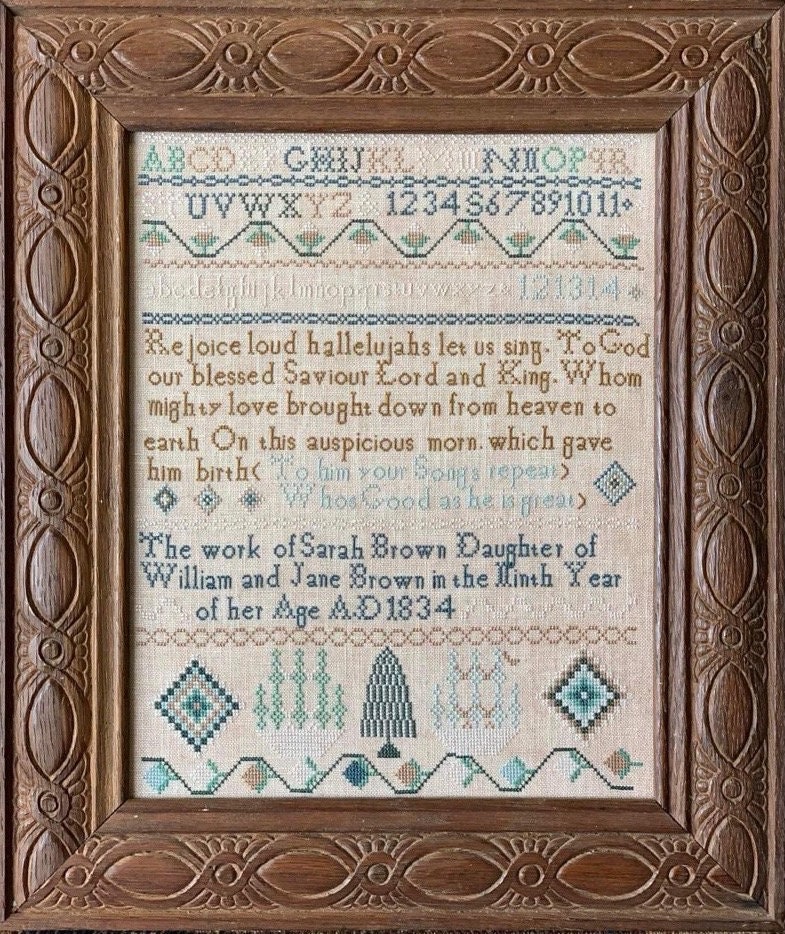 サラ・ブラウン 1834年 アンティーク複製サンプラー - Etsy 日本