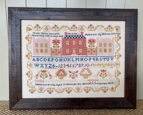 刺繍 フランス アンティーク サンプラー フレーム 1863年 ガラス入り 額装 刺繍 フランス アンティーク サンプラー フレーム 1863年 ガラス入り