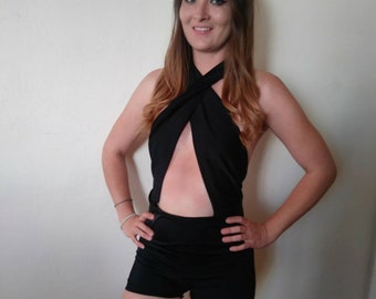 Negro Wrap Alrededor Sin Espalda Romper Jumpsuit