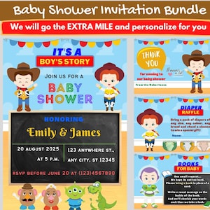 | d’invitation à la baby shower Toy Story Toy Story Blue Baby Shower | | de la carte de remerciement | de billets de tombola de couches C’est une invitation à la baby shower Boy Toy Story