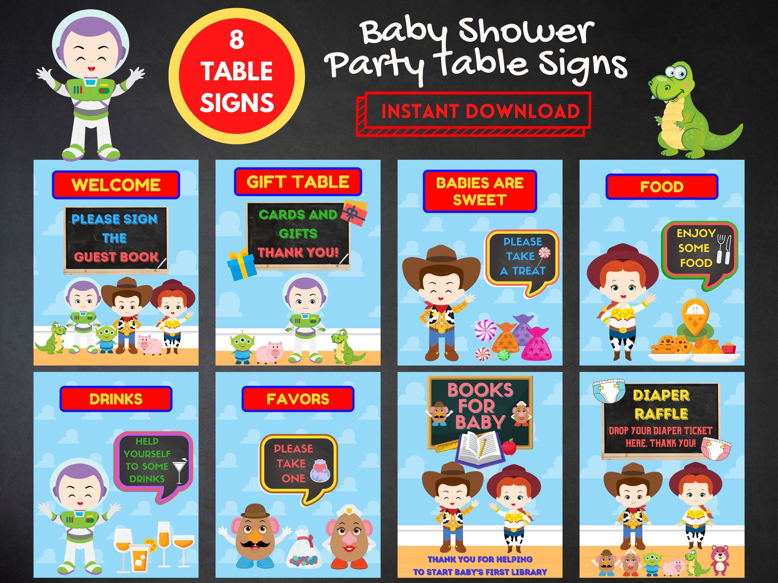 Toy Story 8 Baby Shower Party Table Signs Toy Story Food Sign Toy Story