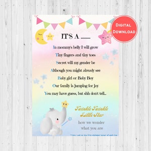 Carta di rivelazione del sesso di Twinkle Twinkle Little Star / Carta di rivelazione del genere di Twinkle Twinkle Little Star Indovinelli Poesia / Idee per la rivelazione del genere / La grande rivelazione