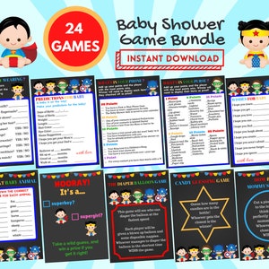 SuperHero 24 Babyparty Spiel Paket | SuperHero Baby Shower Game Bundle |Superhero 24 Baby Shower Game Bundle |Superheld-Baby Shower Party