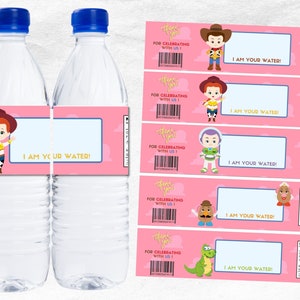 Toy Story Pink Water Bottle Label Table Centerpiece for Party | Toy Story Party Favors Printable  for Girls| Toy Story Water Bottle Label