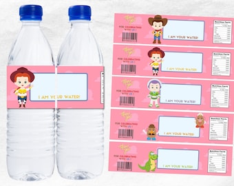 Toy Story rosa botella de agua etiqueta mesa centro de mesa para fiesta / Toy Story fiesta favores imprimibles para niñas / etiqueta de botella de agua de Toy Story