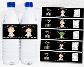 Etiqueta de botella de agua de Star Wars Descarga instantánea imprimible para fiesta / Decoración de fiesta de baby shower de Star Wars / Centro de mesa de Star Wars