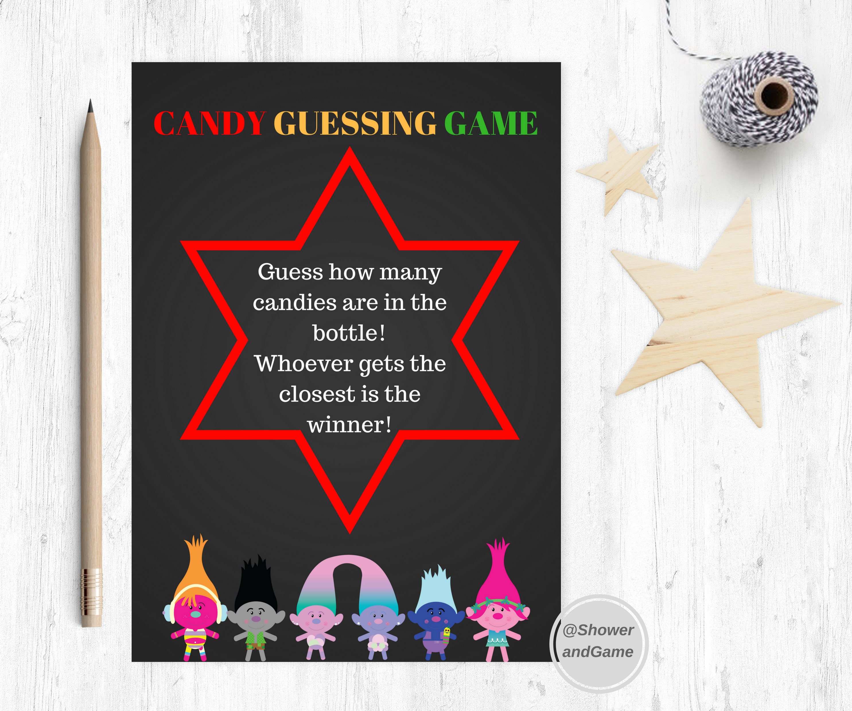 Baby Shower Candy Guessing Game Trolls 50