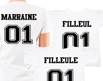 Marraine 01 et Filleul(e) 01 au dos, Ensemble tee-shirt femme et enfant