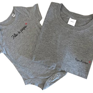 Set of baby bodysuits and adult t-shirts, Son à papa and Papa d'amour