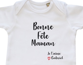 Body bébé, Bonne fête Maman je t'aime + (prénom) à personnaliser, cadeau fête des mères