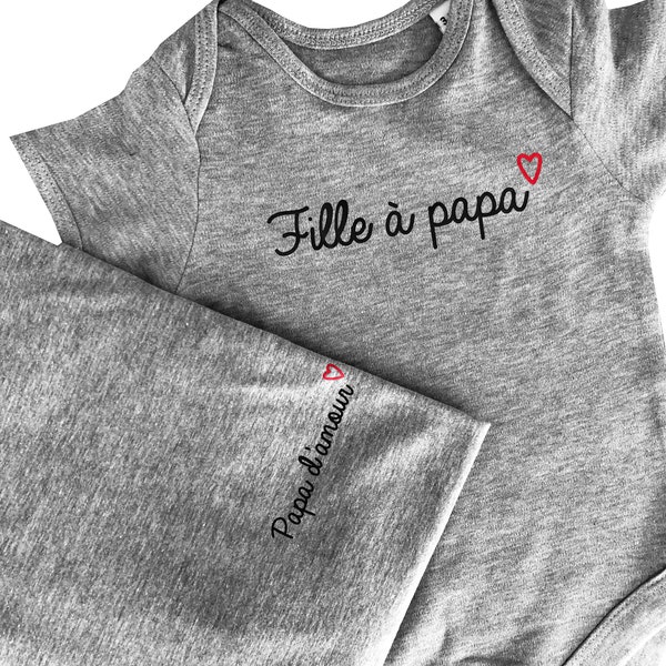 Ensemble tee-shirt Homme et body pour Bébé, Fille à papa et Papa d'amour