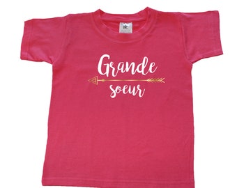 Grande sœur, tee shirt enfant fille || Cadeau à offrir à l'aînée de la fratrie ||