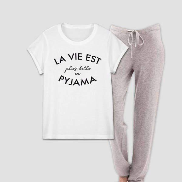 La vie est plus belle en pyjama, Ensemble tee shirt Blanc et pantanlon pour femme