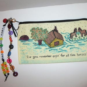 Handmade Noah Fan Folk Art Sad Bug Summer Concert Bag Clutch OOAK