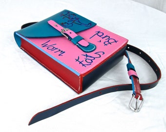 Multi-Coloured Hand Crafted and Hand Stitched Leather Cross Body / Shoulder Bag