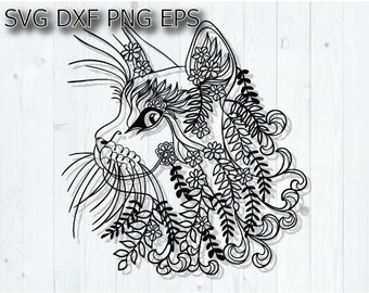 Download Cat on the Moon Zentangle Mandala SVG PNG JPG Cricut ...
